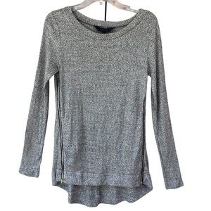 Rachel Rachel Roy Textured CrewNeck Side Zippers Pullover Top Heather Gray S